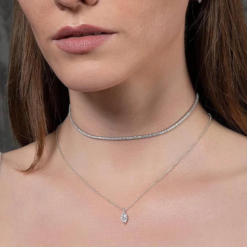 Marquise Cut Moissanite Diamond Necklace in Sterling Silver