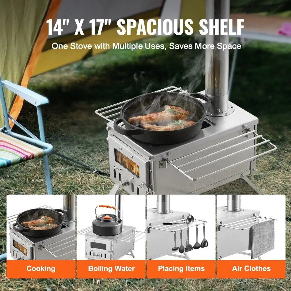 Portable Stainless Steel Camping Wood Stove with Built-in Chimney