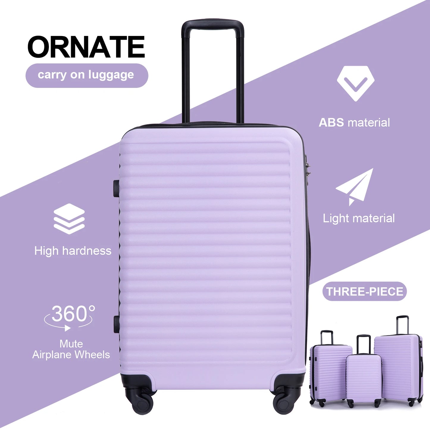 Lightweight 3 Piece Hardside Luggage Set with TSA Lock