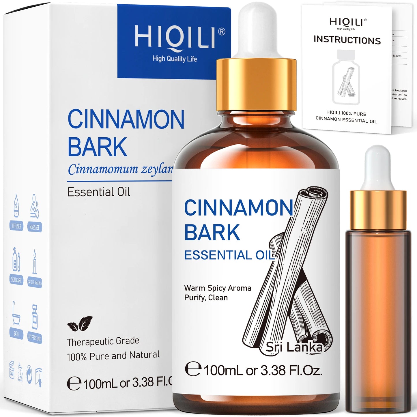 100ML Pure Cinnamon Bark Essential Oil for Relaxation and Wellness