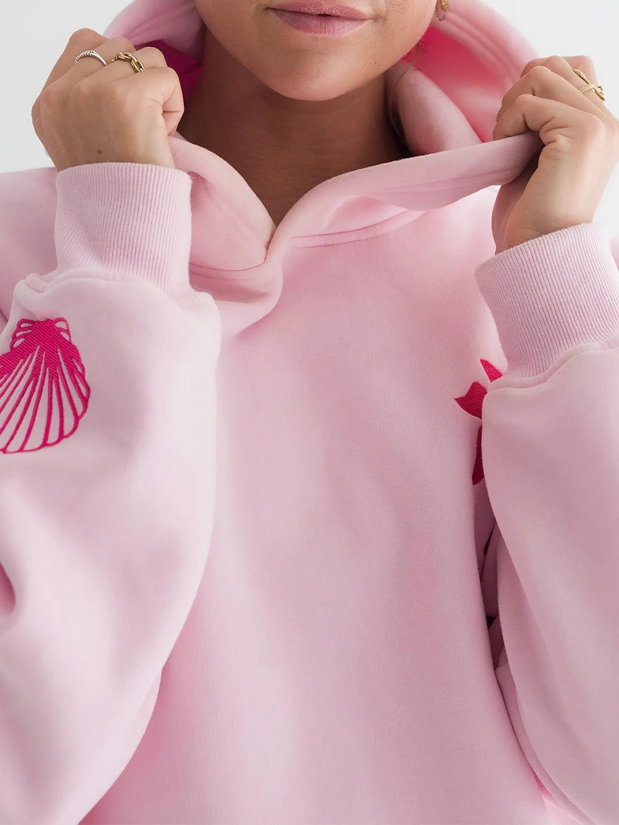 Preppy Embroidery Hibiscus Print Hoodies for Teen Girls
