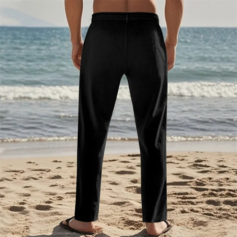 Men's Casual Lightweight Drawstring Linen Pants with Pockets
