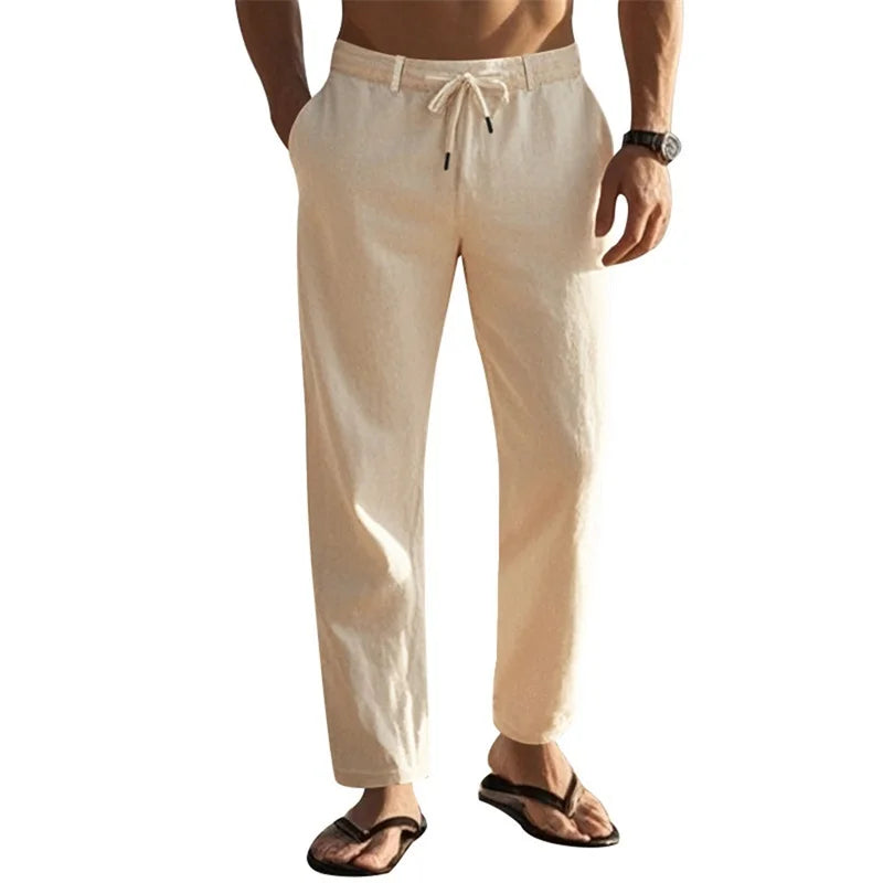 Men's Casual Lightweight Drawstring Linen Pants with Pockets