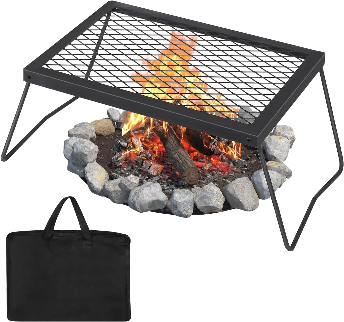 Folding Campfire Grill Heavy Duty Steel Mesh Grate Portable