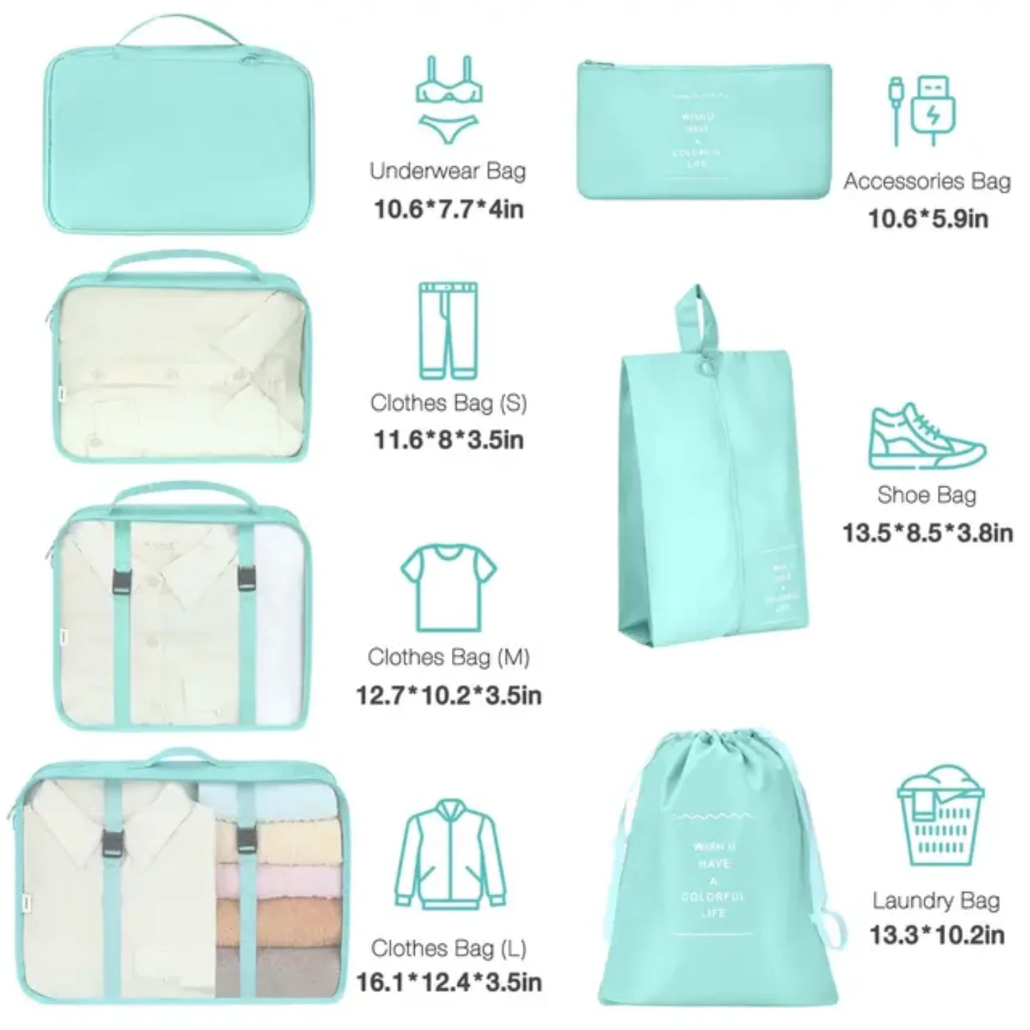 7 Piece Suitcase Packing Cubes Organize Set