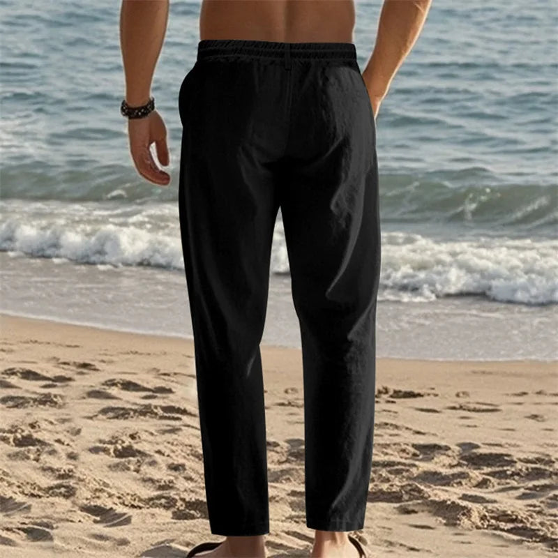 Men's Casual Lightweight Drawstring Linen Pants with Pockets