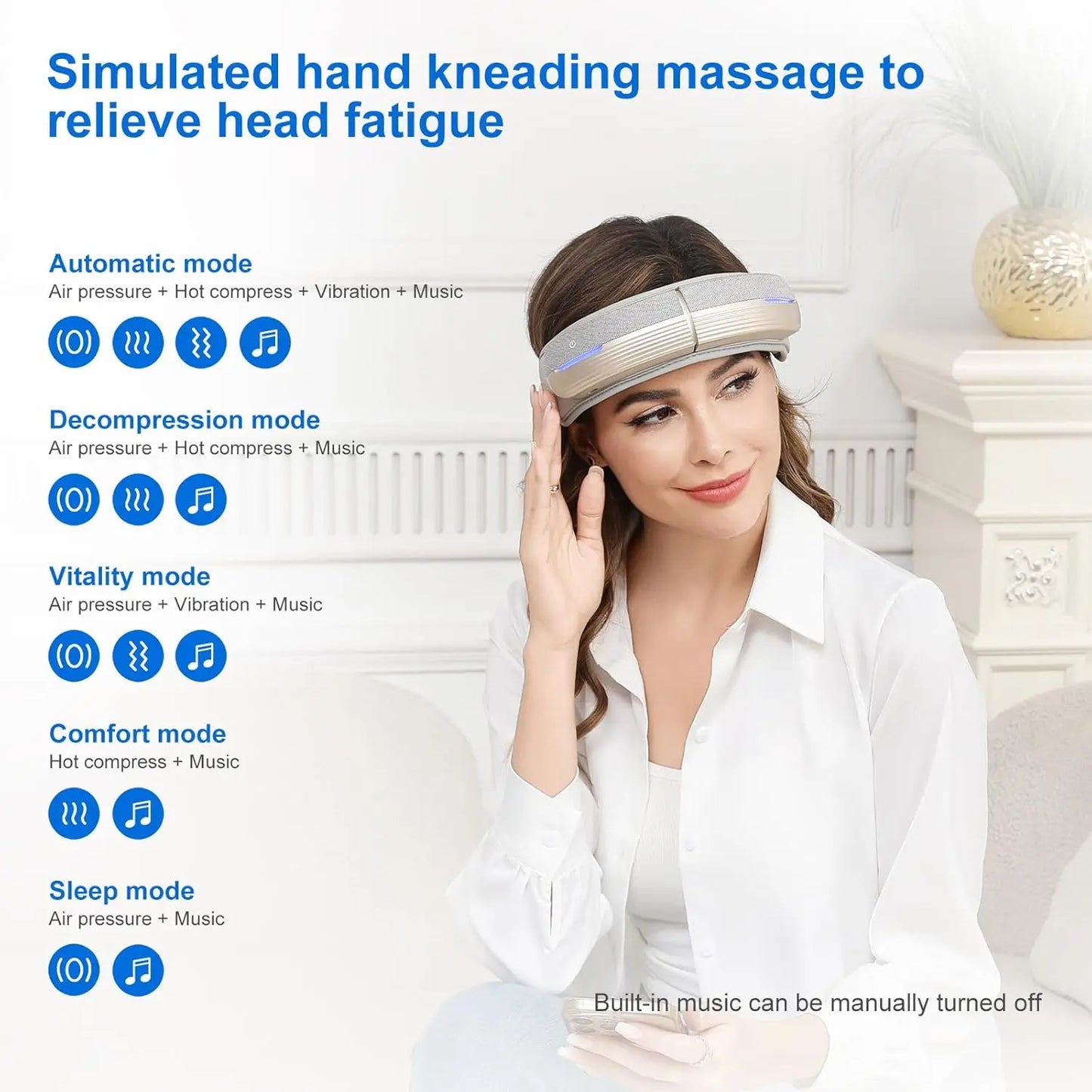 Portable Electric Head Massager with Heat and Bluetooth Connectivity