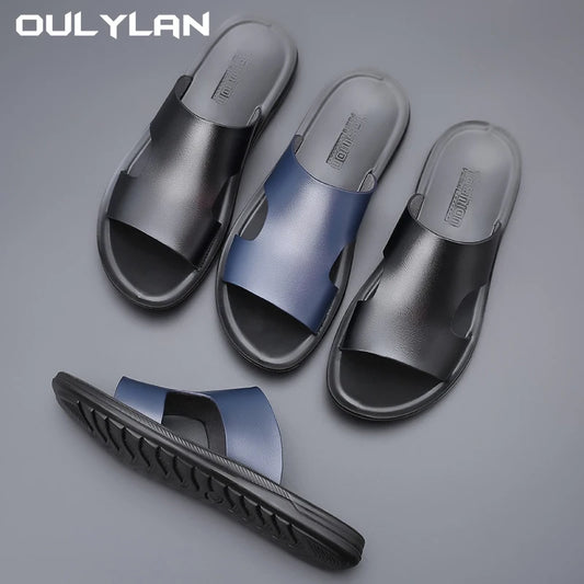 Oulylan 2024 Men's Summer Leisure Beach Sandals Outdoor Slide Walking Comfortable Lightweight Leather Fashion Design