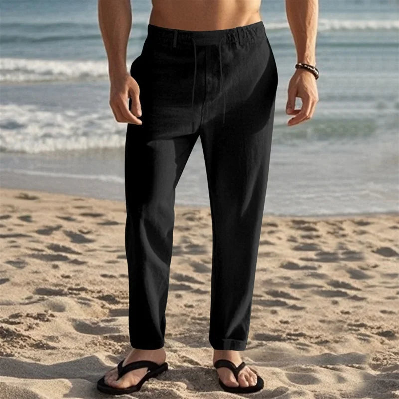 Men's Casual Lightweight Drawstring Linen Pants with Pockets