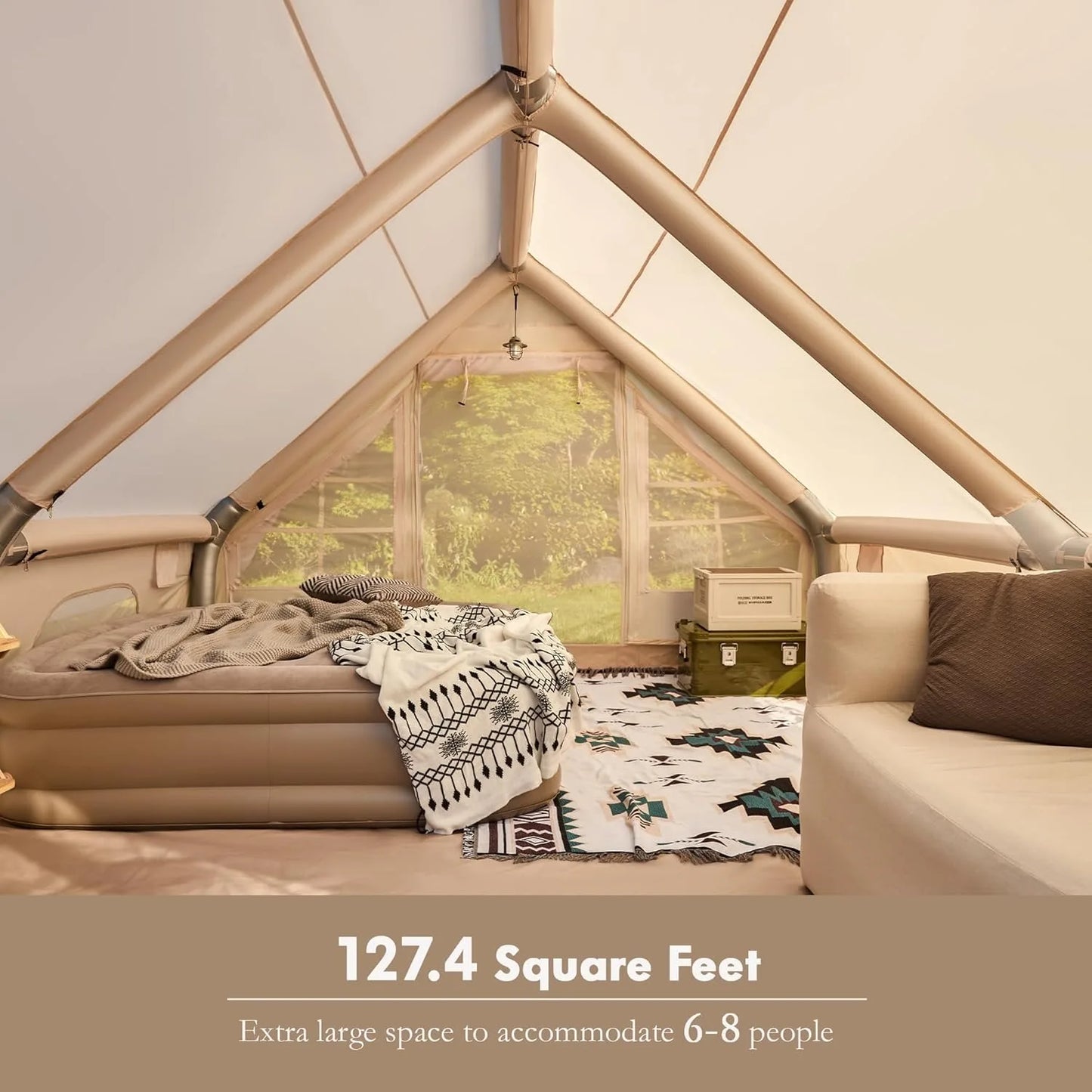 Inflatable Camping Tent with Stove Jack and Mesh Windows
