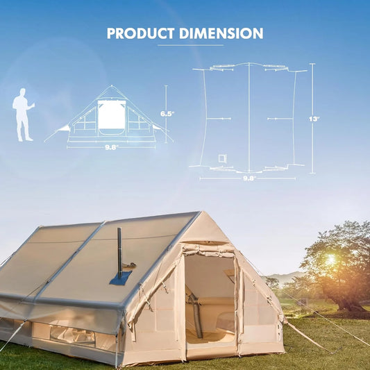 Inflatable Camping Tent with Stove Jack and Mesh Windows