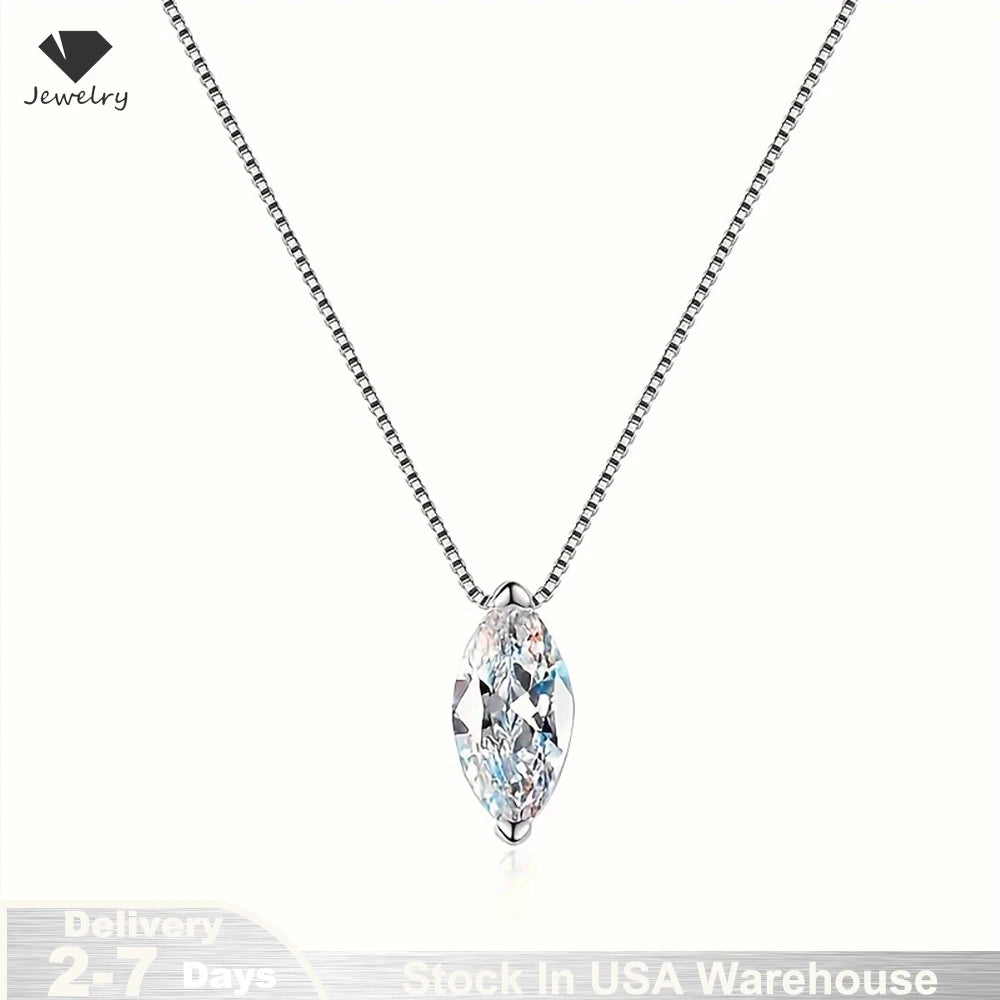 Marquise Cut Moissanite Diamond Necklace in Sterling Silver