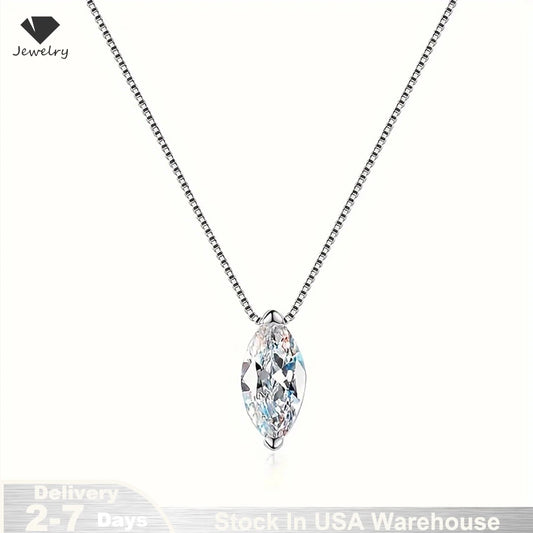 Marquise Cut Moissanite Diamond Necklace in Sterling Silver