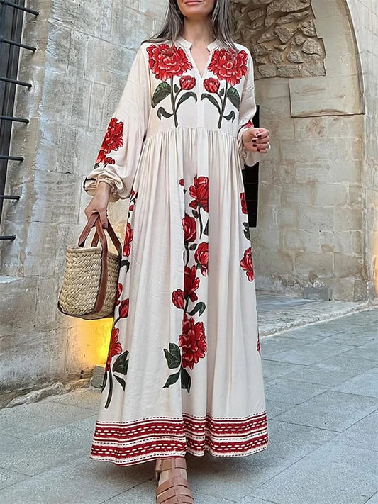 Elegant V-Neck Long Sleeve Maxi Dress for Women
