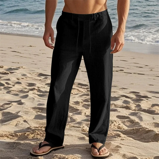 Men's Casual Lightweight Drawstring Linen Pants with Pockets