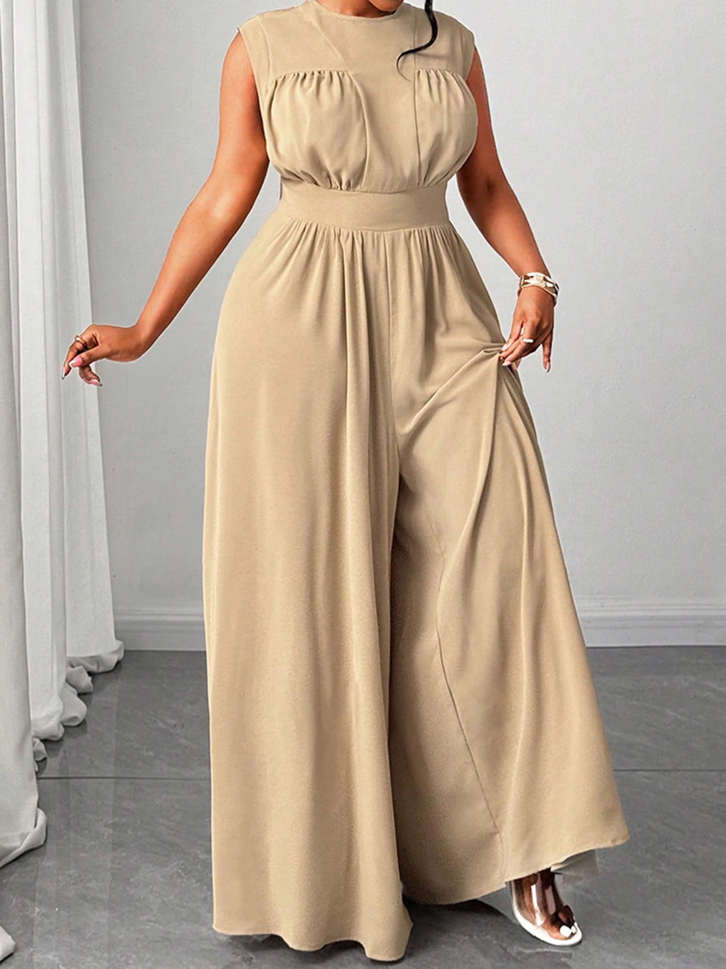 Floral Print Plus Size Jumpsuit with Pockets for Women
