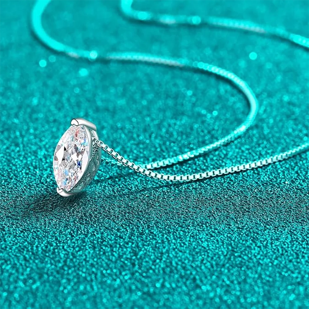 Marquise Cut Moissanite Diamond Necklace in Sterling Silver