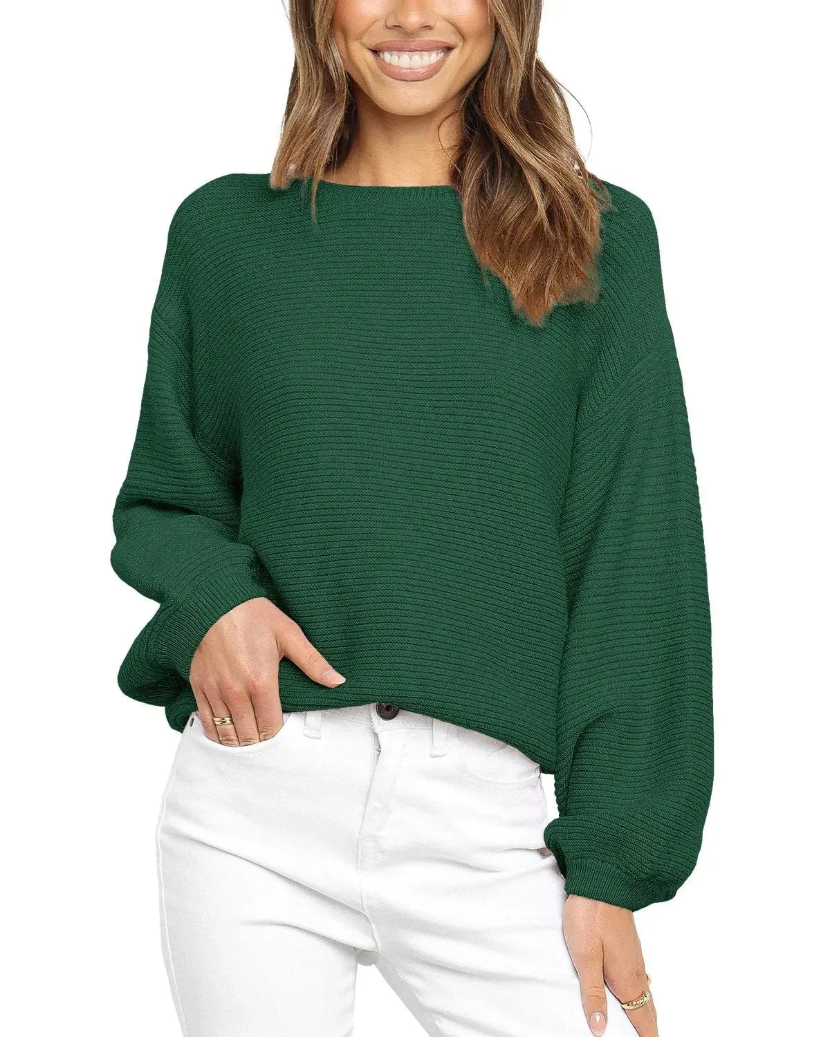 Women's Puff Sleeve Knit Pullover Sweater, Oversized, Loose