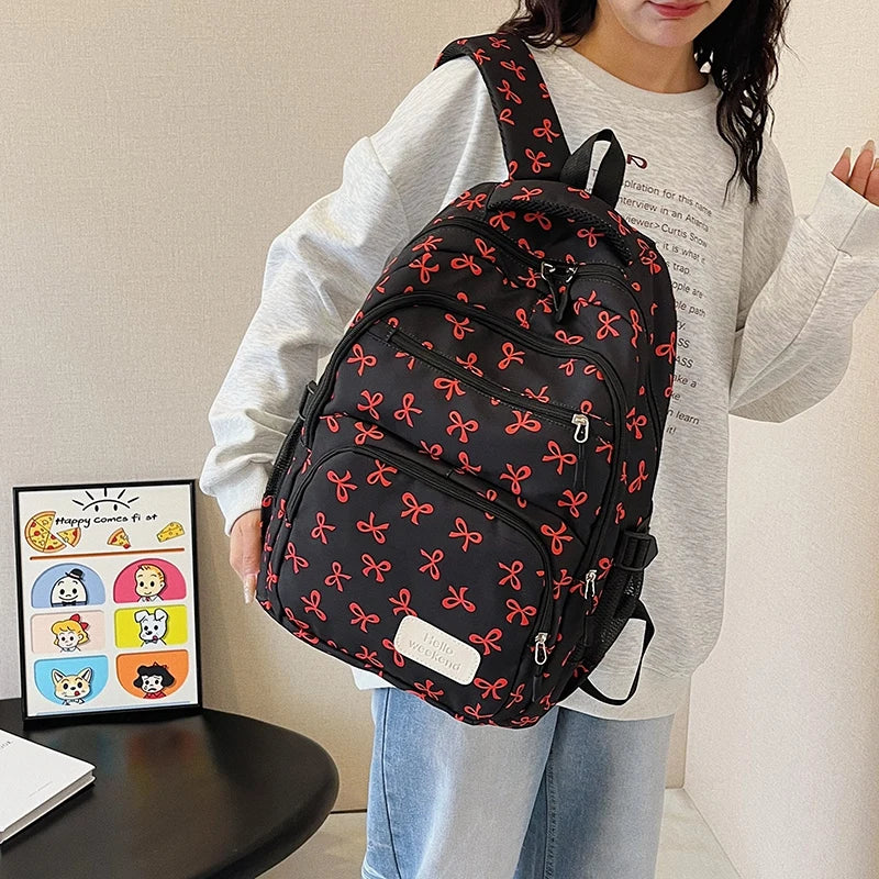 Bow Print Backpack Set with Crossbody Bag and Small Purse