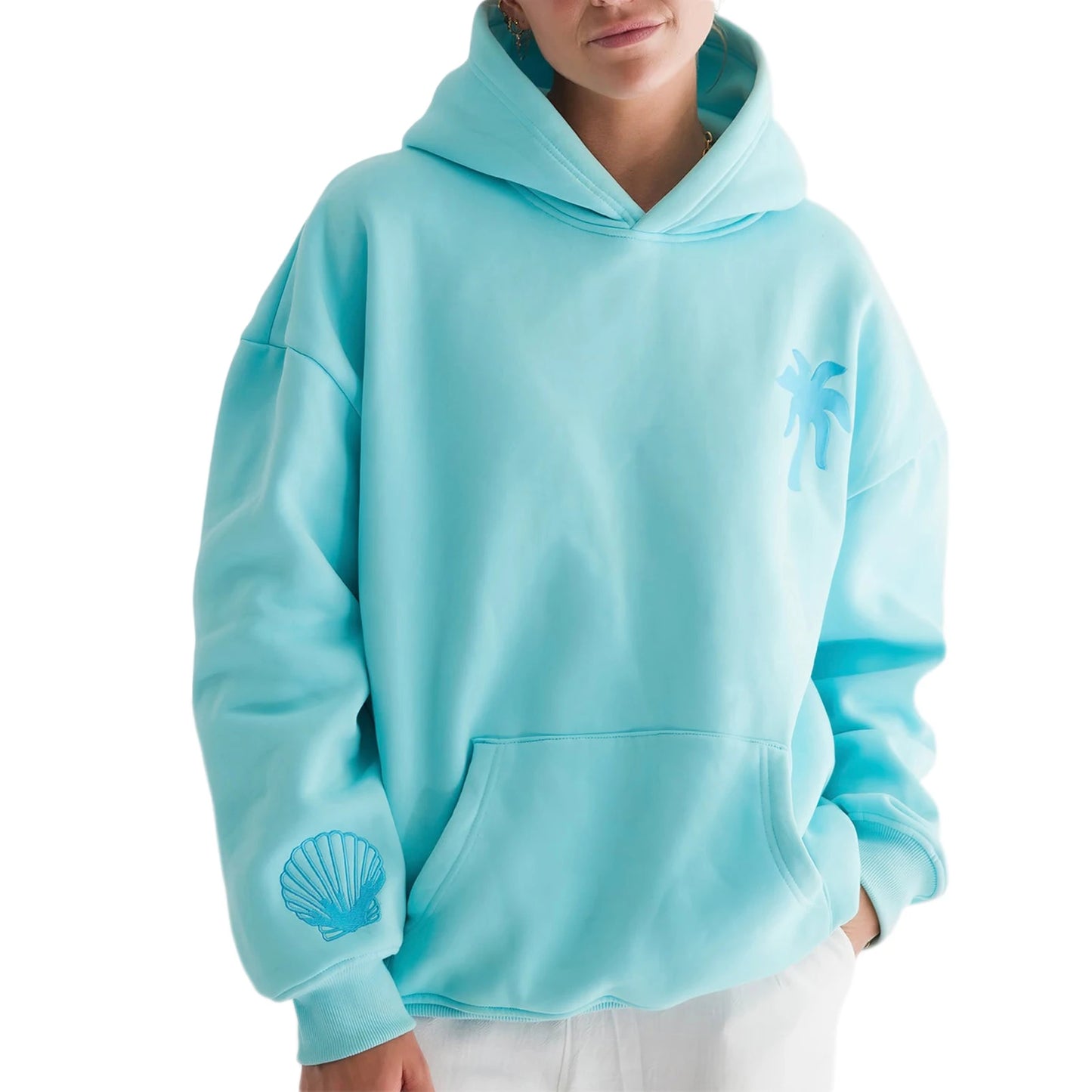 Preppy Embroidery Hibiscus Print Hoodies for Teen Girls