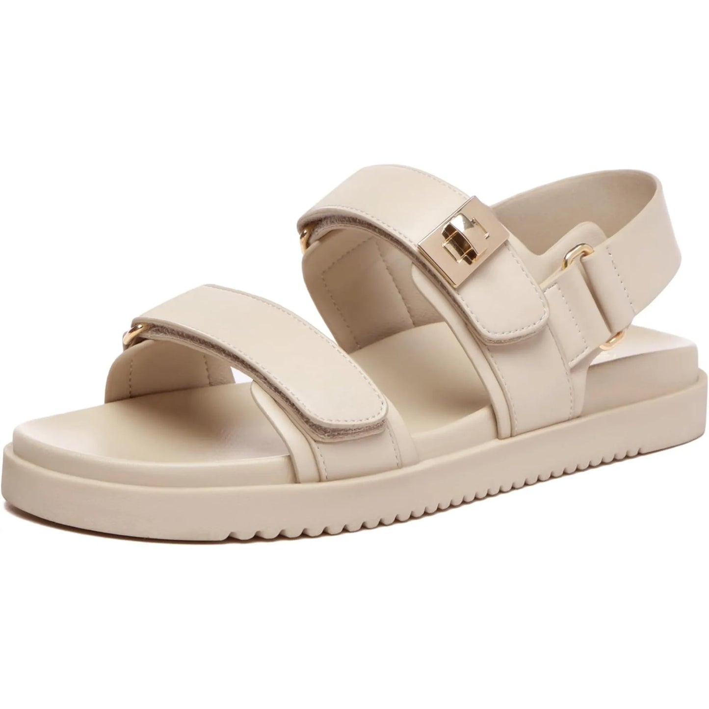 Women's Adjustable Double Strap Leather Flat Sandals for Comfort