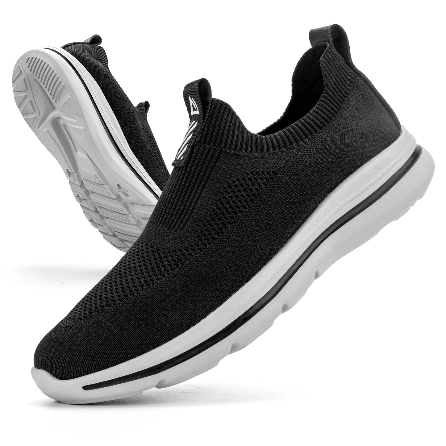 Slip On Black Sneakers, Lightweight, Breathable Mesh Knit