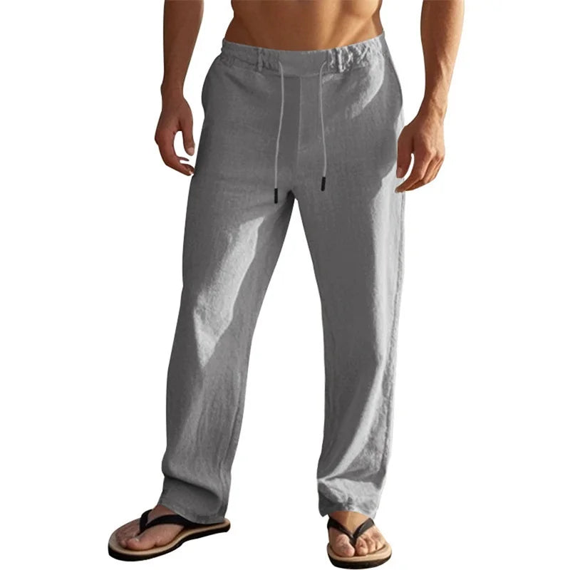 Men's Casual Lightweight Drawstring Linen Pants with Pockets