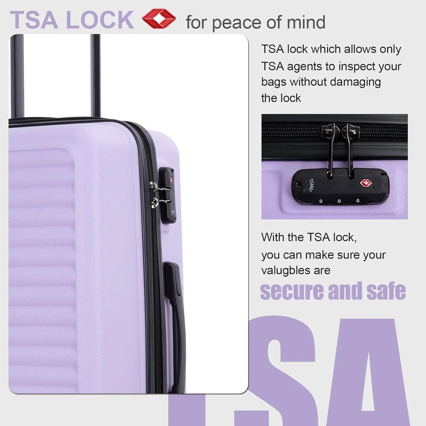 Lightweight 3 Piece Hardside Luggage Set with TSA Lock