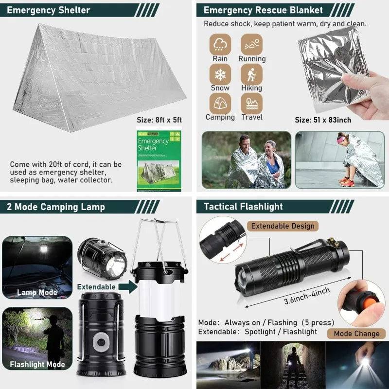 262 Piece Survival Gear and First Aid Kit Emergency Supplies