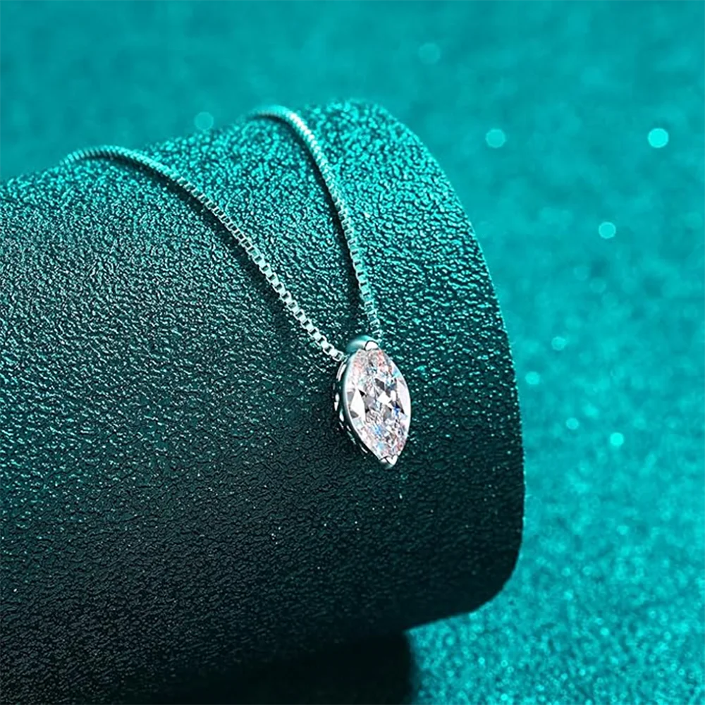 Marquise Cut Moissanite Diamond Necklace in Sterling Silver