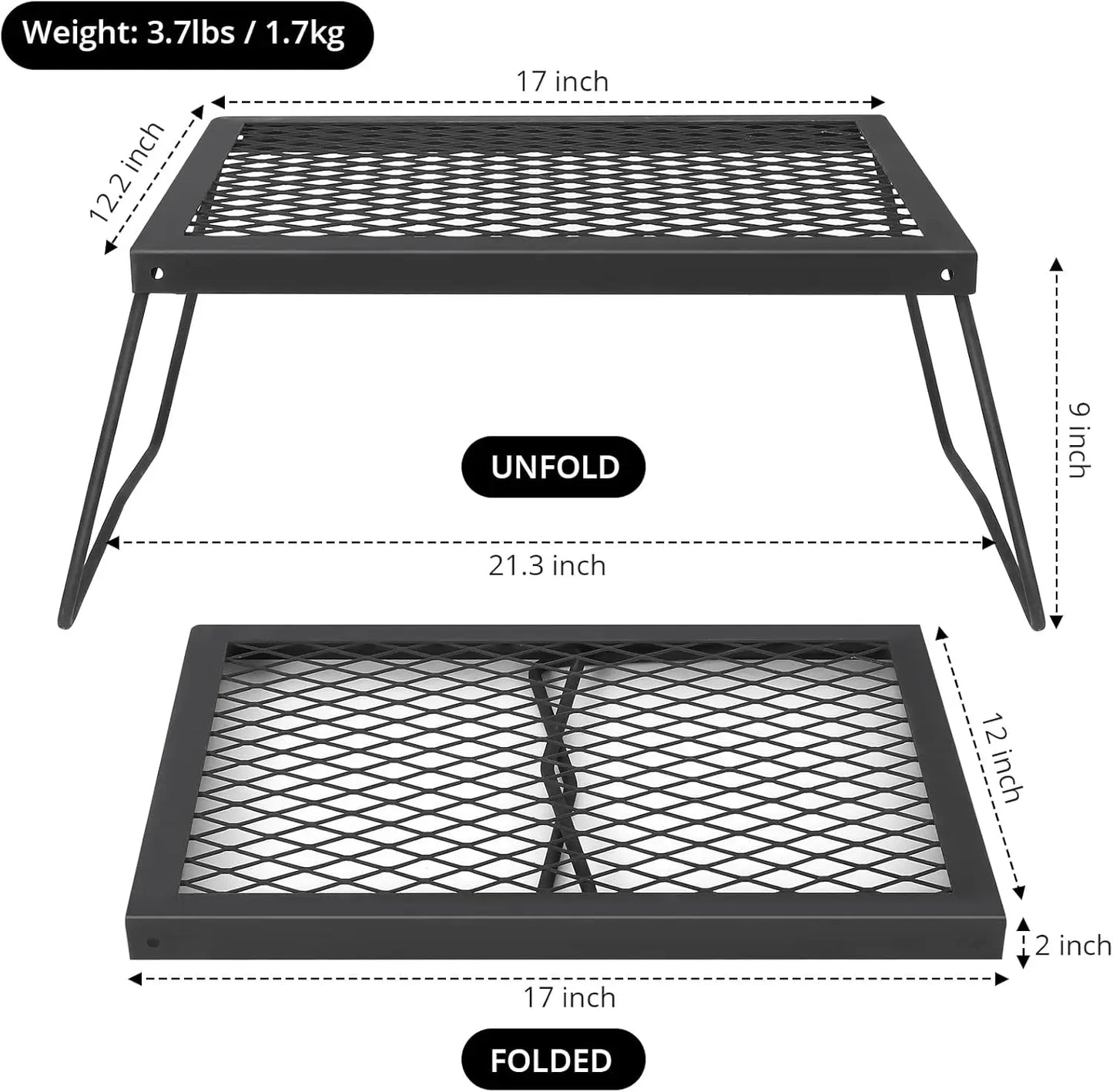 Folding Campfire Grill Heavy Duty Steel Mesh Grate Portable