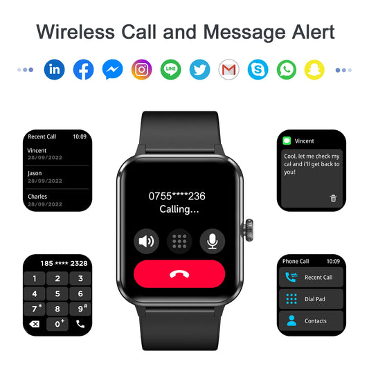Smart Watch: 1.85" TFT HD Screen, Call/Answe,r Fitness Tracker, Heart Rate, Sleep Blood Oxygen Monitor