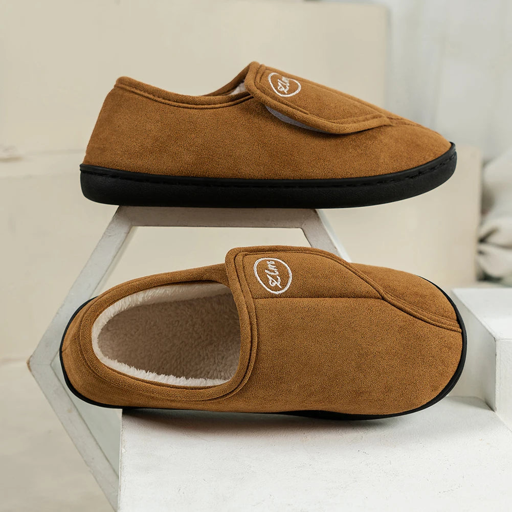 Men's Slippers, Suede Leathe, Non-Slip, Indoor/Outdoor, for Diabetic Swollen Feet