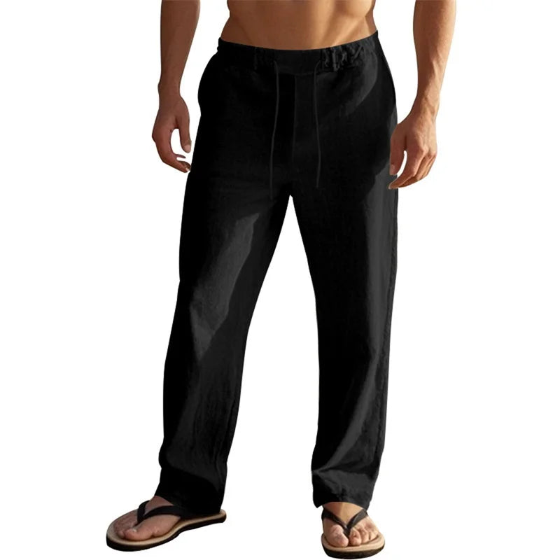 Men's Casual Lightweight Drawstring Linen Pants with Pockets