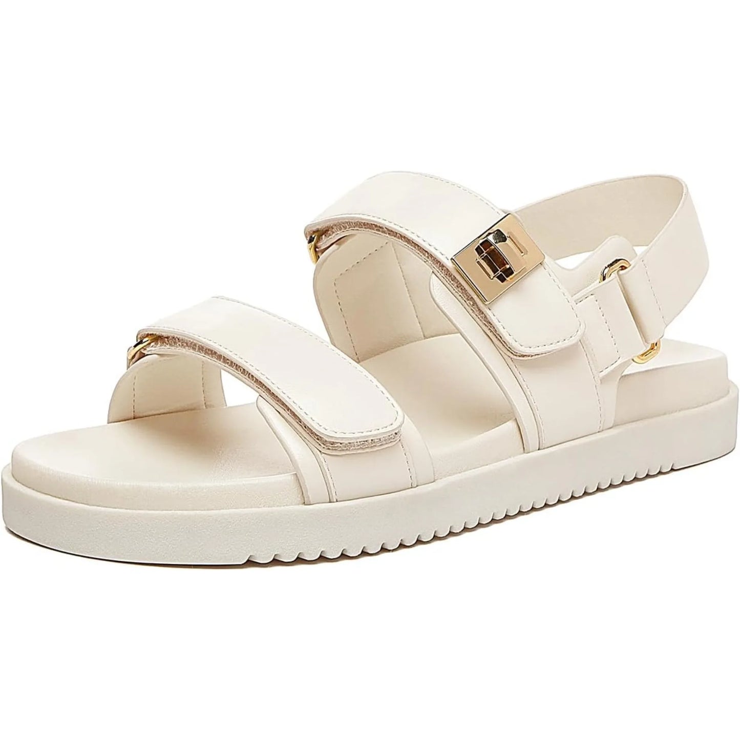 Women's Adjustable Double Strap Leather Flat Sandals for Comfort