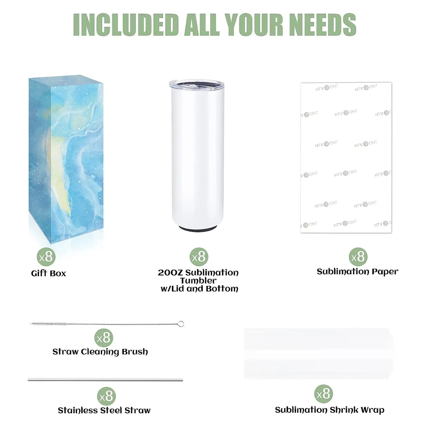 8pcs/4pcs 20 OZ Sublimation Tumblers, Blank DIY w/ Sublimation Papers