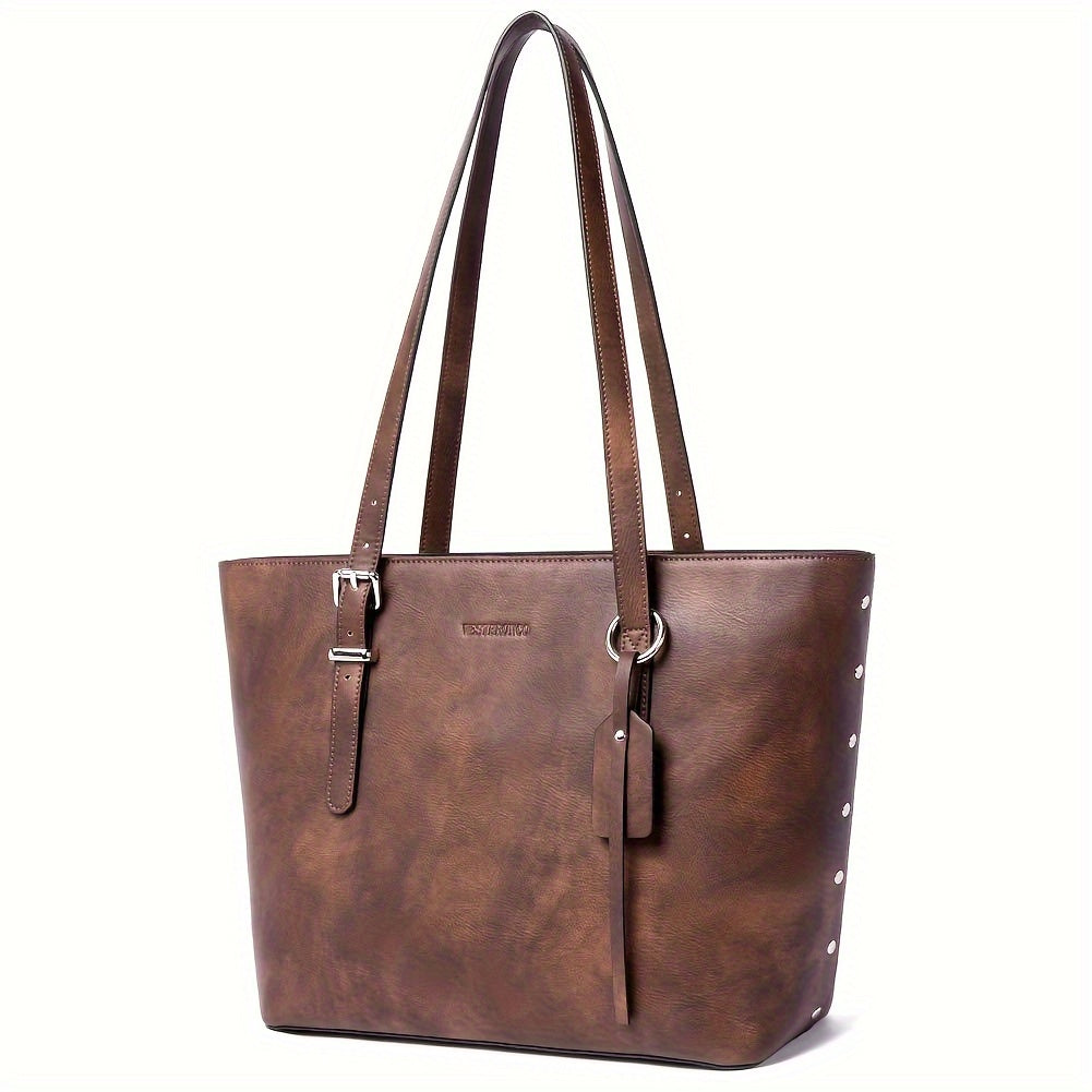 Large Vegan Leather Tote Shoulder Bag