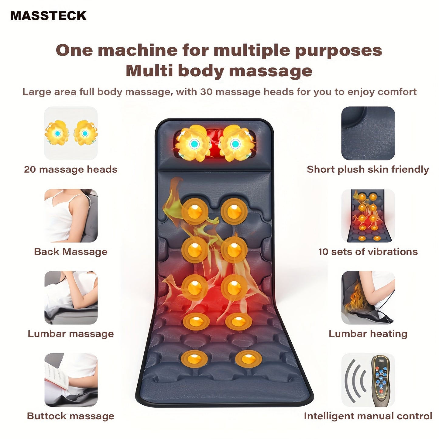 Full Body Massage Mat With Heat & Shiatsu Neck Back Massager Pillow