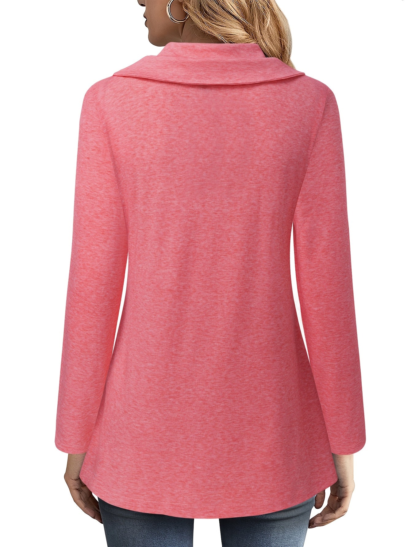 Long-sleeved Lapel Pullover Sweatshirt, Tulip Hem p